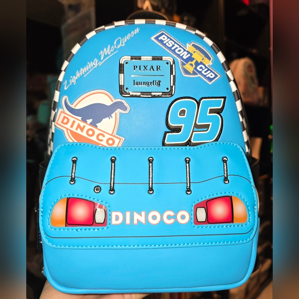 NEW! Loungefly Disney Pixar Cars Lightning McQueen Dinoco Light-Up Mini Backpack